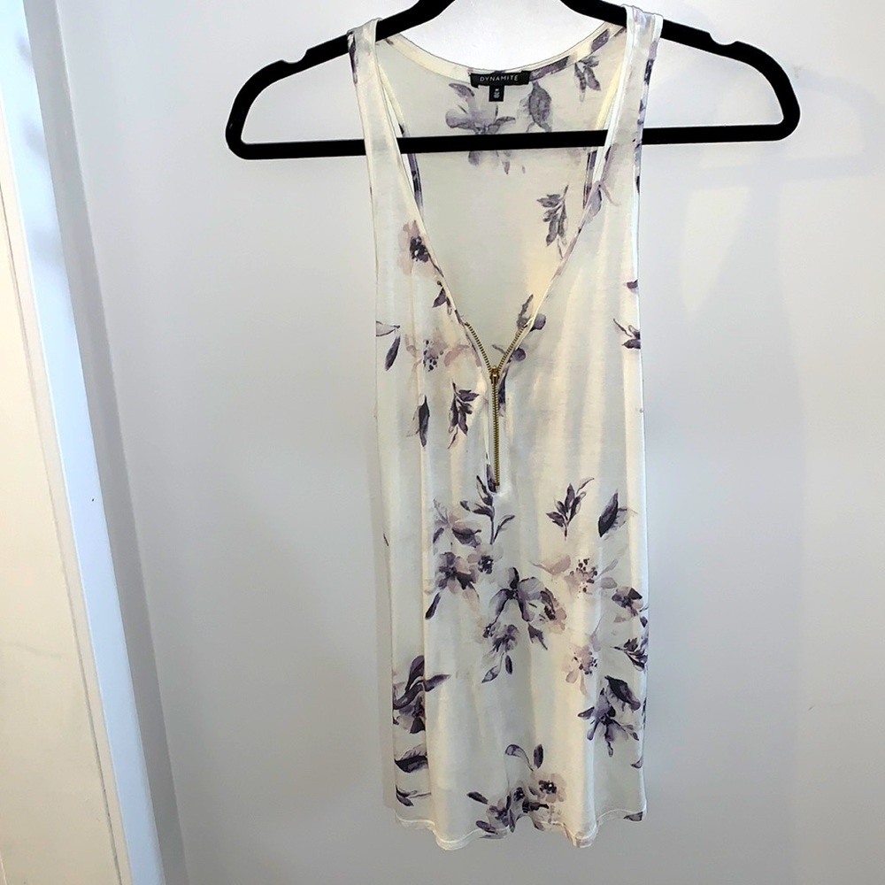 Flowy White Floral Racerback Tank Top